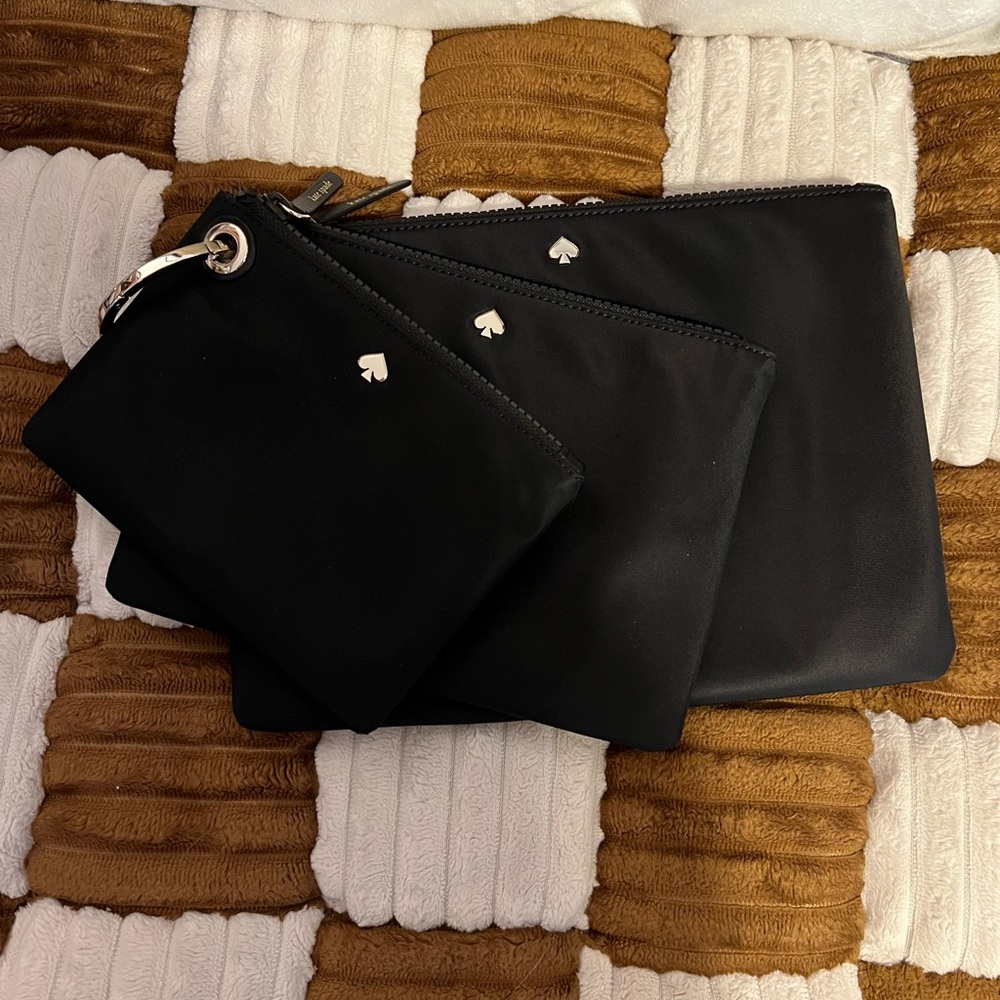 Kate Spade Black Nylon Triple Pouch Set NWTS!